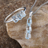 Sterling Silver Sky Blue Topaz Ring and Pendant Set with Chain