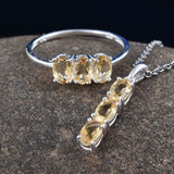 Sterling Silver Citrine Ring and Pendant Set with Chain