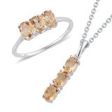 Sterling Silver Citrine Ring and Pendant Set with Chain