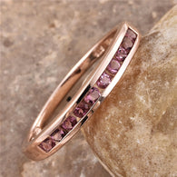 14K Rose Gold Sterling Silver Channel Set Pink TOURMALINE Band Ring (Size 9 Only)