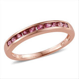 14K Rose Gold Sterling Silver Channel Set Pink TOURMALINE Band Ring (Size 9 Only)