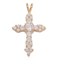 14k Yellow Gold over Sterling Silver CZ Simulated Diamond Cross Pendant and 18" Chain