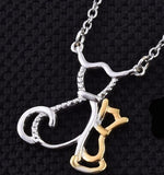 14K YG over Sterling Silver Mother Cat and Kitten On a Stainless Steel Necklace (20 in)