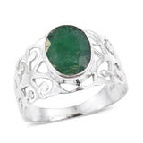 Sterling Silver Hand Crafted EMERALD Open Scroll Work Band Ring