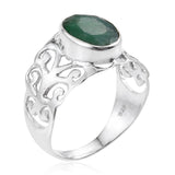 Sterling Silver Hand Crafted EMERALD Open Scroll Work Band Ring