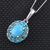 Platinum Sterling Silver Sleeping Beauty Turquoise & Neon Apatite Pendant 20 in