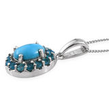 Platinum Sterling Silver Sleeping Beauty Turquoise & Neon Apatite Pendant 20 in