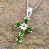 Sterling Silver Russian Chrome Diopside and White Topaz Cross Pendant and 20" Chain