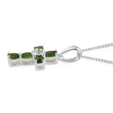 Sterling Silver Russian Chrome Diopside and White Topaz Cross Pendant and 20" Chain
