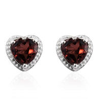 Platinum over Sterling Silver Mozambique Garnet Heart Halo Stud Earrings