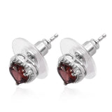 Platinum over Sterling Silver Mozambique Garnet Heart Halo Stud Earrings