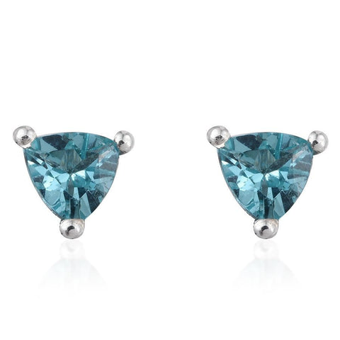 Platinum over Sterling Silver Trillion Madagascar Apatite Stud Earrings (.940ct)