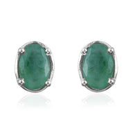 Platinum over Sterling Silver Brazilian EMERALD Stud Earrings (1.40 cts.)