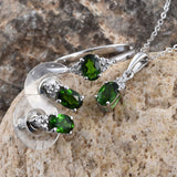 Platinum over Sterling Silver Chrome Diopside and White Zircon Ring, Pendant, Chain, & Earrings Set