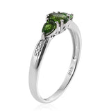 Platinum over Sterling Silver Russian Chrome Diopside Ring, Pendant, Earrings Set with Chain