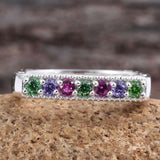 Sterling Silver CZ Multi Colored Simulated Diamond Euro Shank Ring