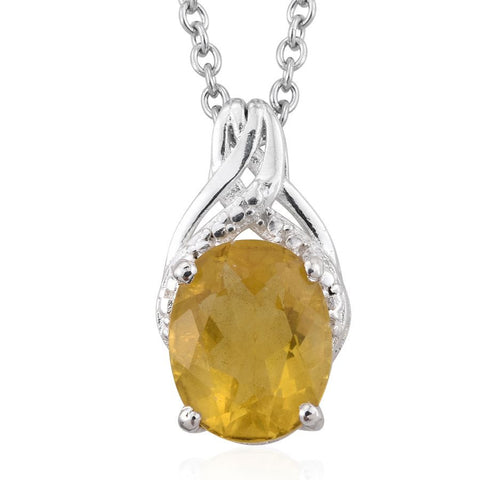 Sterling Silver Canary Yellow Fluorite Pendant with 20" Chain