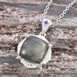 Sterling Silver Labradorite and Simulated Purple Diamond Pendant with 20" Chain