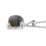 Sterling Silver Labradorite and Simulated Purple Diamond Pendant with 20" Chain