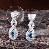 Sterling Silver Electric Blue Topaz Eternity Symbol Drop Post Earrings