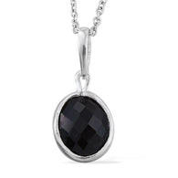 Sterling Silver Black Onyx Checkerboard Pendant with Stainless Steel 20" Chain