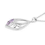 Sterling Silver Cubic Zirconia & Purple Glass Pendant & 20" Chain