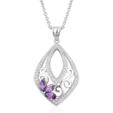 Sterling Silver Cubic Zirconia & Purple Glass Pendant & 20" Chain