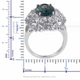 Platinum over Sterling Silver TEAL FLUORITE & WHITE TOPAZ Statement Ring