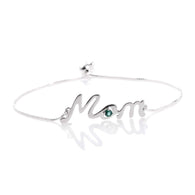 Sterling Silver MOM Adjustable Bracelet with Brazilian EMERALD Accent
