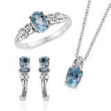 Stainless Steel Sky Blue Topaz Ring, Pendant, Earrings Set with Chain