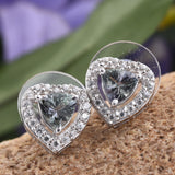 Sterling Silver Trillion 1.5ct GREEN TANZANITE & ZIRCON Halo Heart Stud Earrings
