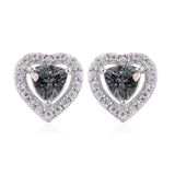 Sterling Silver Trillion 1.5ct GREEN TANZANITE & ZIRCON Halo Heart Stud Earrings
