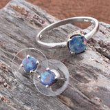 Platinum over Sterling Silver Boulder Opal Solitaire Ring and Earring Set