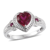 Platinum Sterling Silver Lab Grown RUBY Heart Jewelry Set (Size 8 Only)