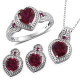 Platinum Sterling Silver Lab Grown RUBY Heart Jewelry Set (Size 8 Only)