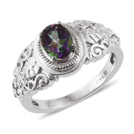 Stainless Steel MYSTIC TOPAZ Ring with Leaf and Scroll Work Designs