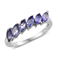 Platinum over Sterling Silver Marquee Cut TANZANITE Ring (Size 5 Only)