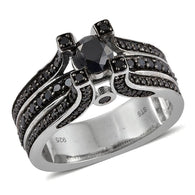 2.50 ct. Platinum over Sterling Silver BLACK DIAMOND Bridge Ring (Size 8 Only)