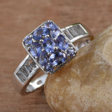 Platinum Sterling Silver TANZANITE & White TOPAZ Cluster Ring (Size 8 Only)