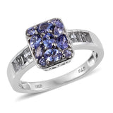 Platinum Sterling Silver TANZANITE & White TOPAZ Cluster Ring (Size 8 Only)