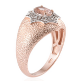 14K Rose Gold Sterling Silver MORGANITE & WHITE ZIRCON Ring