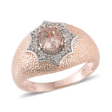 14K Rose Gold Sterling Silver MORGANITE & WHITE ZIRCON Ring