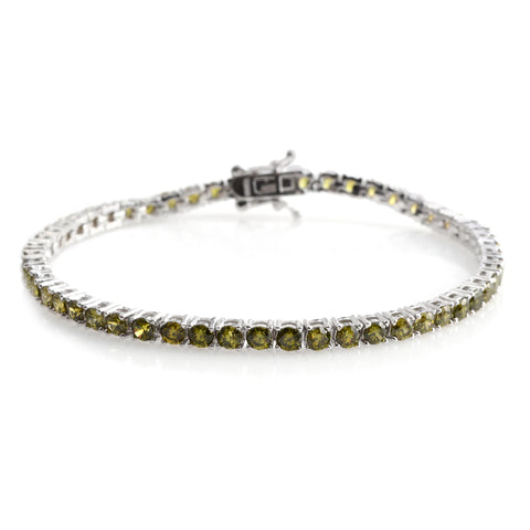 Silver Plated Brass CZ Simulated Green Diamond Bracelet (7.25 in)