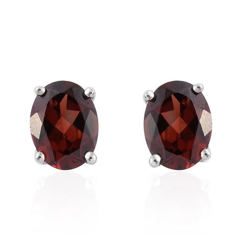 Platinum over Sterling Silver Mozambique Red Garnet Stud Earrings