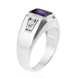 Stainless Steel 2.35 ct African AMETHYST & White TOPAZ Men's Ring (Size 13)
