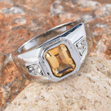 Stainless Steel 2.6 ct Yellow Brazilian CITRINE & White TOPAZ Men's Ring (Size 13)