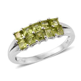 Platinum over Sterling Silver Square Cut PERIDOT Two Row Ring (Size 7 Only)