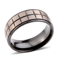 Black Rhodium & Stainless Steel Cutout Men's Band Ring with Comfort Fit
