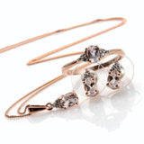 14K RG Sterling Silver Morganite & Zircon Set of Earrings, Pendant, Chain and Ring (size 7)