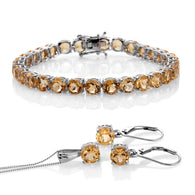 Platinum over Sterling Silver Citrine (7.50 in) Bracelet, Earrings and Pendant Set with Chain